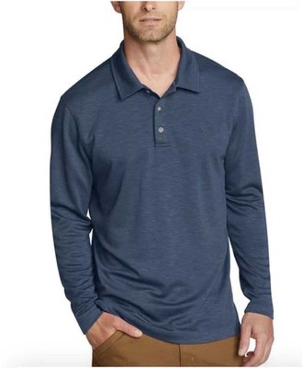 Eddie Bauer Men's Long Sleeve Mélange Polo Shirt Dusk Blue 2XL